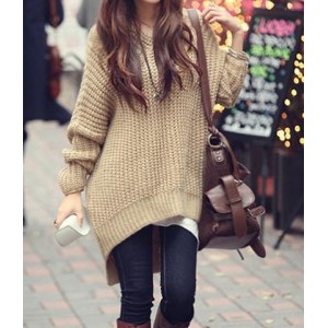Casual Hooded Long Sleeve Solid Color High-Low Hem Sweater For Women